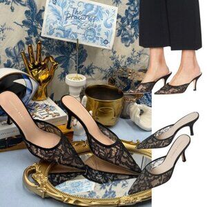 🆕 LOEFFLER RANDALL 🧿 NWOB Layla Black Lace Mesh Mule, Sz 7M